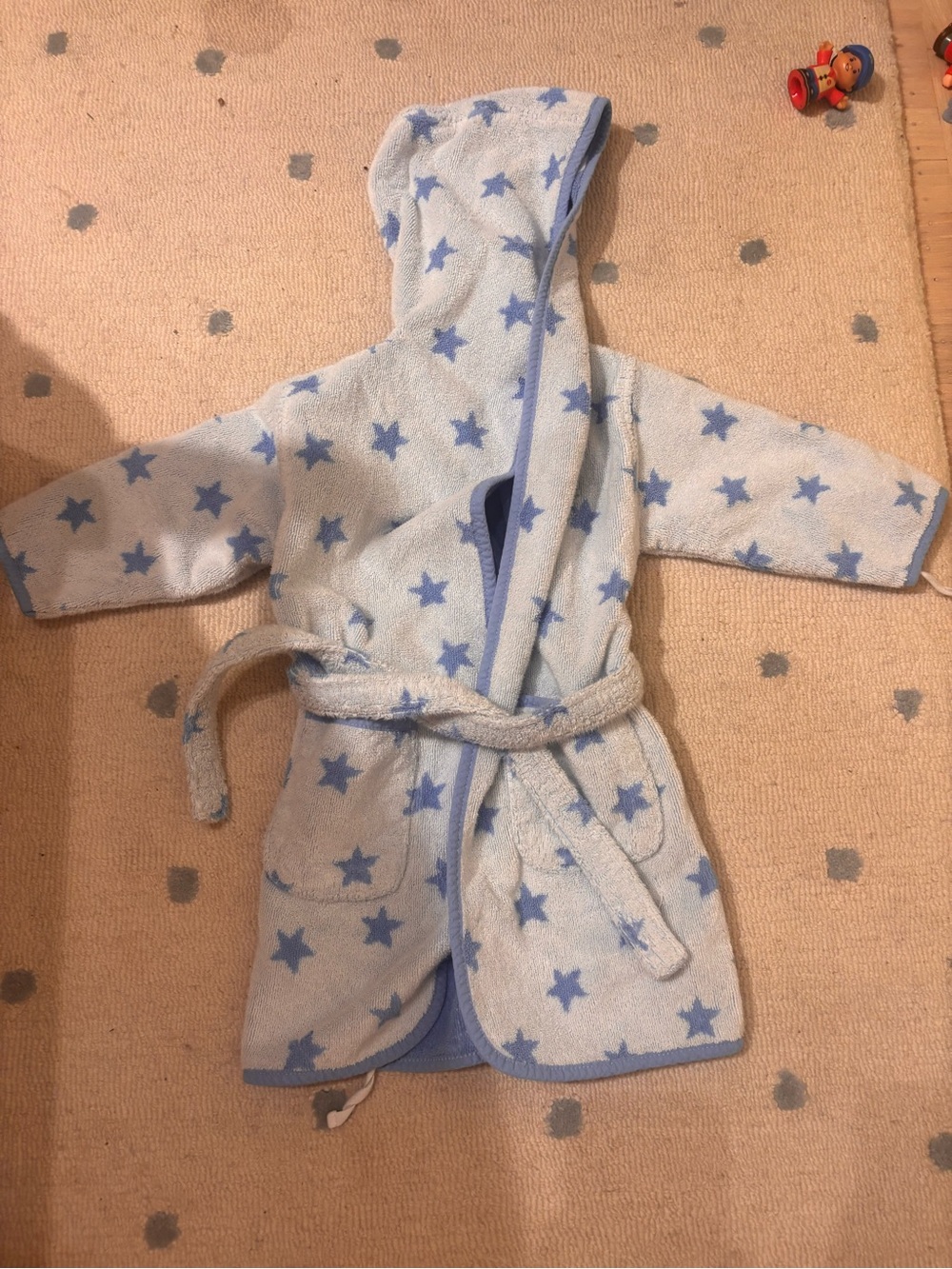 Hooded Kids Bathrobe in Light Blue Star Print